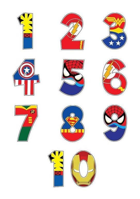 Set of 10 Numeric Superheroes Stickers for Kids - Perfect for Laptops, Mobiles, Scrapbooks, and Journals - 3-4 cm