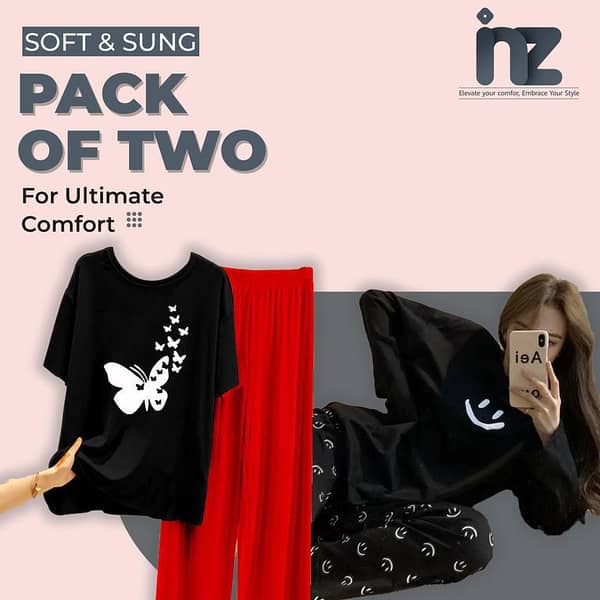 2-Pack Women's Night Wear Set - Love Print Pajama and Jersey Top for Comfortable Sleeping and Lounging