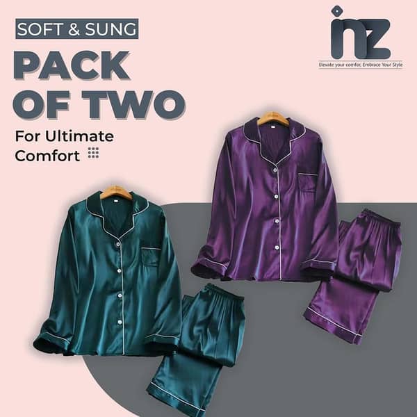 Set of 2 Silk Satin Night Dresses for Girls and Women - Comfortable Silk Sleepwear and Pajamas - Versatile Nightwear for Relaxation