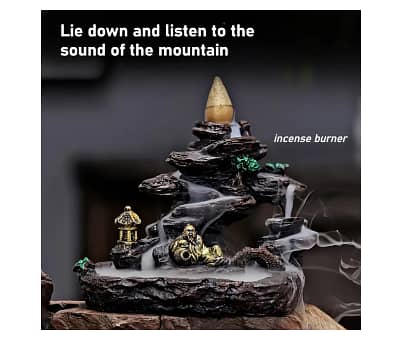 Mountain River Backflow Incense Burner in Resin - Waterfall Effect Holder for Aromatherapy and Home Decor