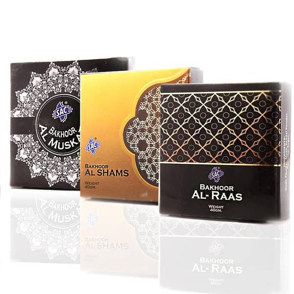 SAC Bakhoor Set of 3 Incense Bars - 65g Each in Al Shams, Raas, Muskati Scents