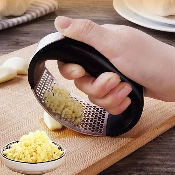 Stainless Steel Manual Garlic Press Rocker with Handle - Garlic Crusher, Squeezer, Slicer, Mincer, and Chopper Tool