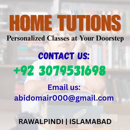 Home Tuition | Home Tutor | Online Tutor | Matric | Fsc | O/A level 5