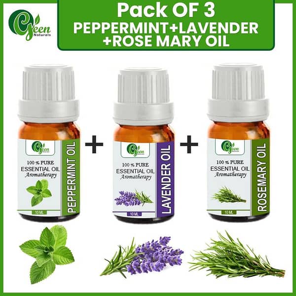 Set of 3 Essential Oils: Pure Natural Peppermint, Lavender, and Rosemary for Aromatherapy