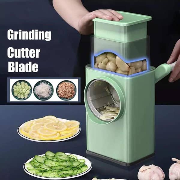 FRAKIN Hand Crank Vegetable Slicer - Upgraded Multifunctional Chopper with 3 Stainless Steel Drum Blades for Easy Slicing and Shredding of Fruits and Vegetables