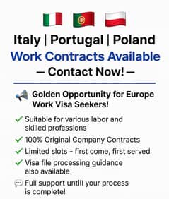 Italy | Portugal | Poland Work Contracts Available –