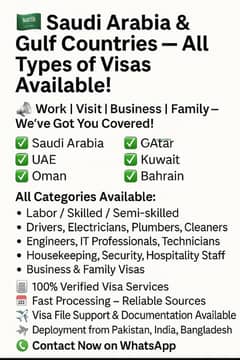– All Types of Visas Available!  Saudi Arabia & Gulf Countries