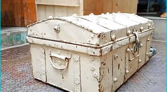 metal steel and iron antique trunk