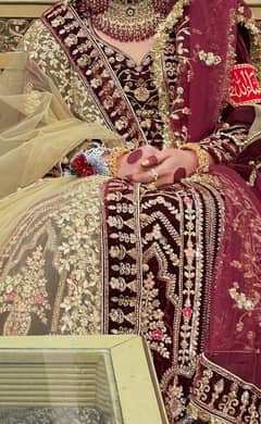indian bridal mahroon velvet lehnga with two dupttas for sale