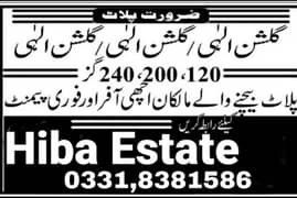 PLOT FOR SALE GULSHAN E ELAHI SCHEME 33 NEAR AL HABIB RESTAURANT SUPER HIGH WAY CONTACT HIBA ESTATE 03.3. 1.83. 81.5. 86