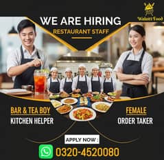 Bar & Tea Boy, Kitchen Helper, Female Waiter and Sweeper Required