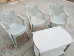 3 Plastic Chairs + 1 Table