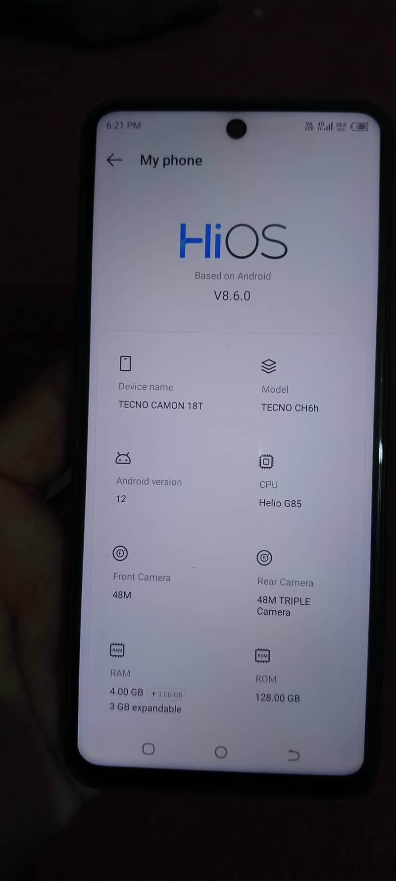 tecno cammon 18 t with box no open rapear original panel finger disabl 9