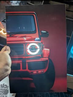 LED Neon Light Canvas Print with Dazzling Headlights | Luxury Car Wall