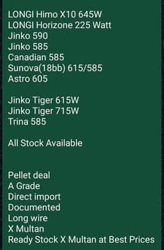 All Panels Solar Available Jinko Longi Canadian astro Sunova