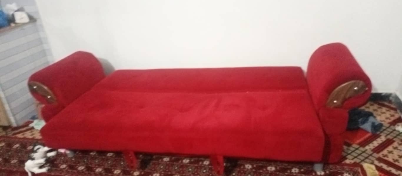red color sofa 3 seaters double  bad style 1