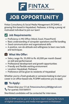 Job opportunity at Fintax Consultancy - Office assistant