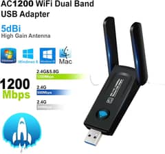 High Power AC1200 USB 3.0 AC Wireless WiFi 5 Adapter Dongle 5dBi Dual