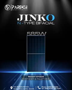 Solar Panel JINKO N TYPE 585W Bifacial | Tier 1, A GRADE, Documented