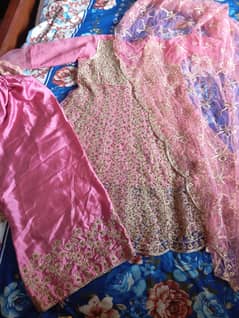 3pcs  net frock heavy jewelry  works  silk plazoo net boarder dopata