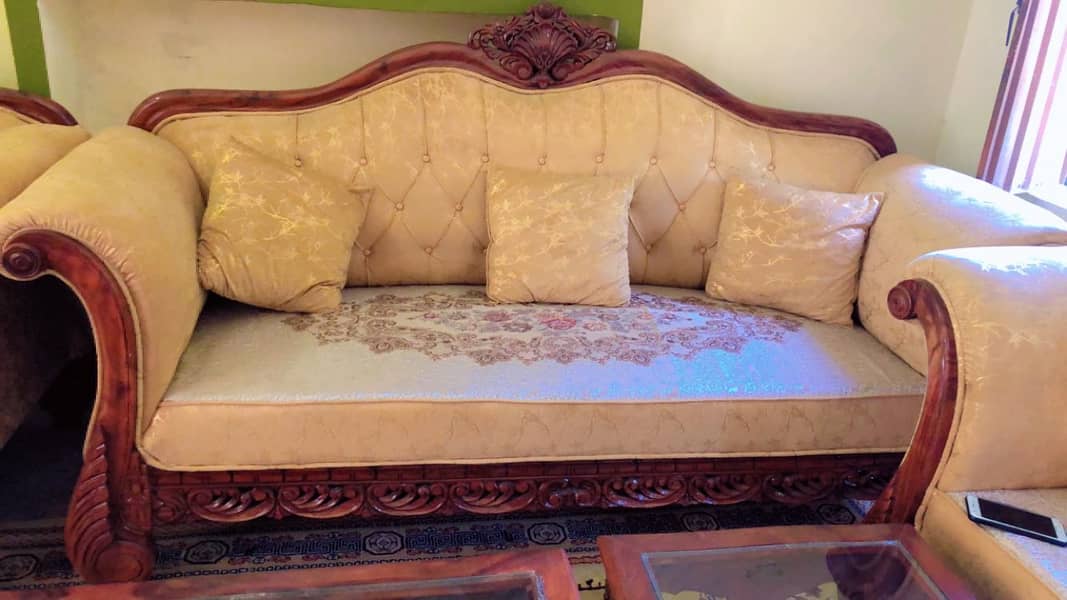 "Elegant Wooden Sofa Set with Center & Side Tables – Chinioti Style 0