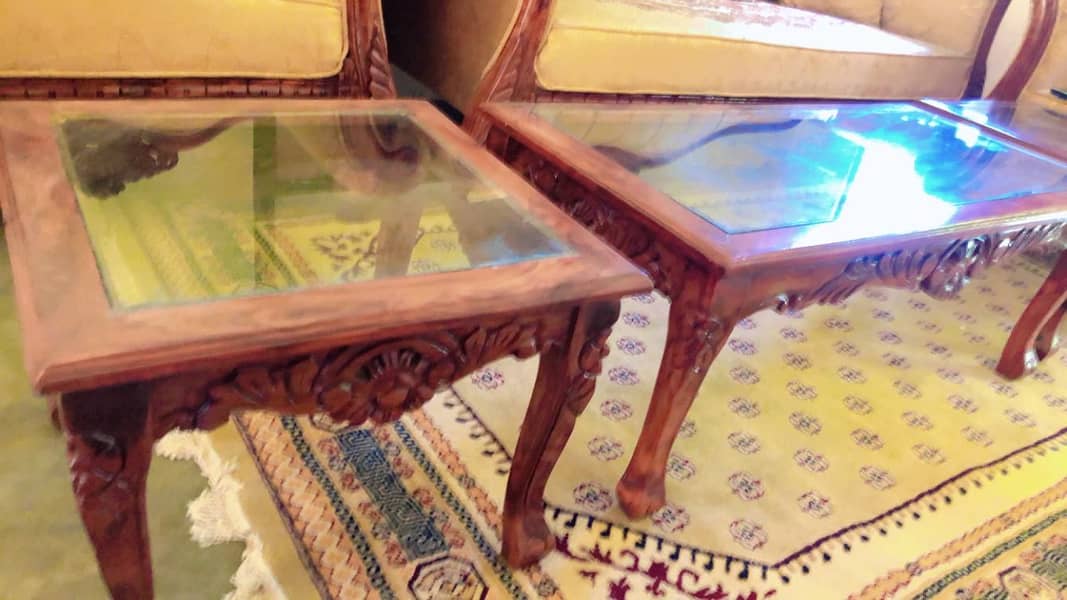 "Elegant Wooden Sofa Set with Center & Side Tables – Chinioti Style 3