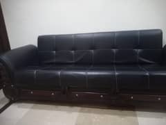 black leather sofa  cum bed