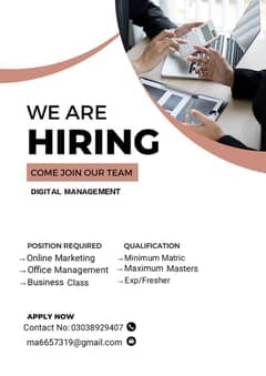 Urgently Male,Female & Student Staff required for Online & Office work