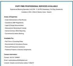 Banking Professional at your services-Part Time