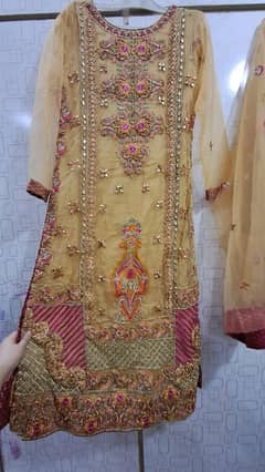 Light mustard and gold embellished 3 piece mehndi dress