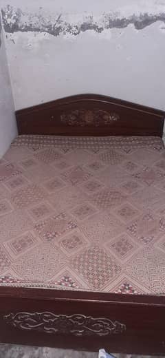 WOODEN BED WITH SIDE TABLE