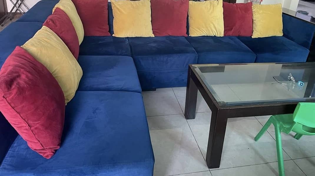 Blue L Shape Sofa 2