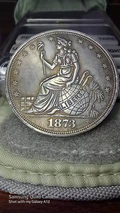 USA 1873 SITTING LIBERTY SILVER TRADE DOLLAR ANTIQUE COIN, OLD COIN