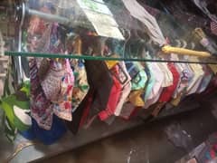 Glass table and shelves for shop