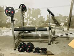 Gym Bench / Dumbbells/ Barbell rods / Rubber plates / Fitness