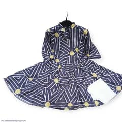 2 pcs women's stitched cambric printed frock and trouser
