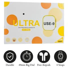 Ultra U. S. E 9 Smart Watch | 8 in 1 Strap + Free AirPods