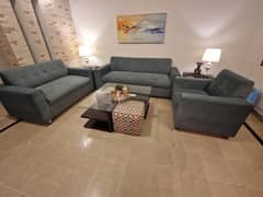 6 seater sofa set - revamped with new fabric and cushions !!!