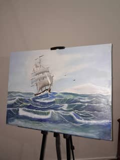 Ship Sailing Hand drawn oil painting