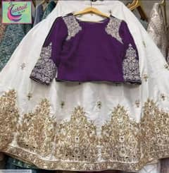 beautiful white lagana choli  2 pcs stitched embroidered pattern