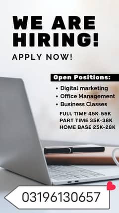 New office work opportunity are available for males and  females.