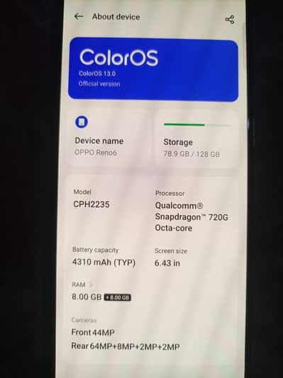 Oppo Reno 6 PTA approved 8+8 / 128