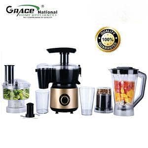 Grace National Kitchen Master Food Processor with Unbreakable Jug, Chopper, Dry Mill, Plastic Jar & Vegetable Cutter, Meat Blade - 2-Year Motor Warranty
