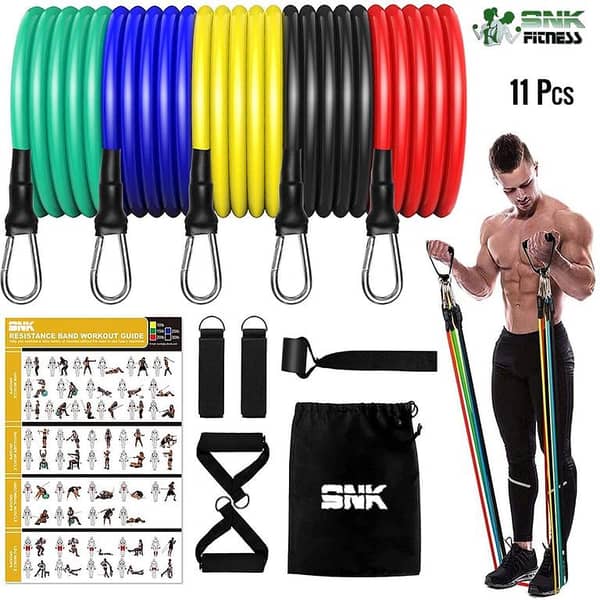 11-Piece SNK FITNESS Resistance Bands Set with Door Anchor, Handles, Ankle Straps, and Carry Bag - Ideal for All Fitness Levels