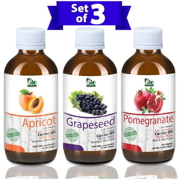 Bio Shop™ Set of 3  Apricot oil  Grapeseed Oil  Pomegranate Oil - 100% Pure & Natural Best for Skin & Hair care Recipes