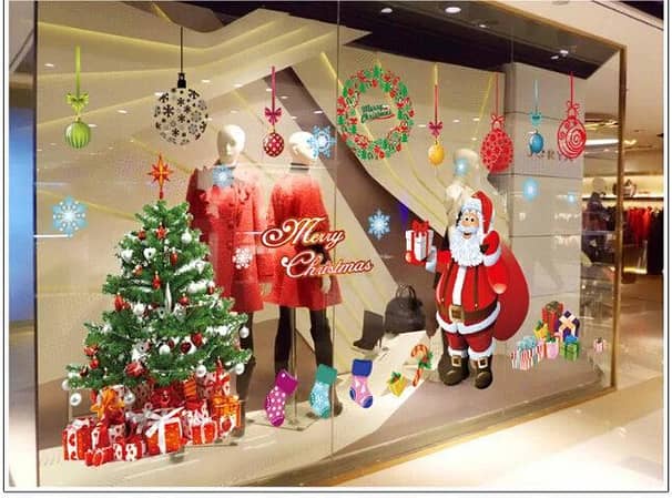 Large Hotel Der Bar Restaurant Christmas Art Wall Stickers - Removable Decals Featuring a Tree and Santa Claus