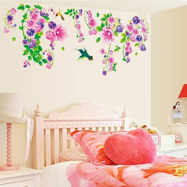 AY9041 Hummingbird Leafy Morning Glory Sofa and TV Background Wall Stickers