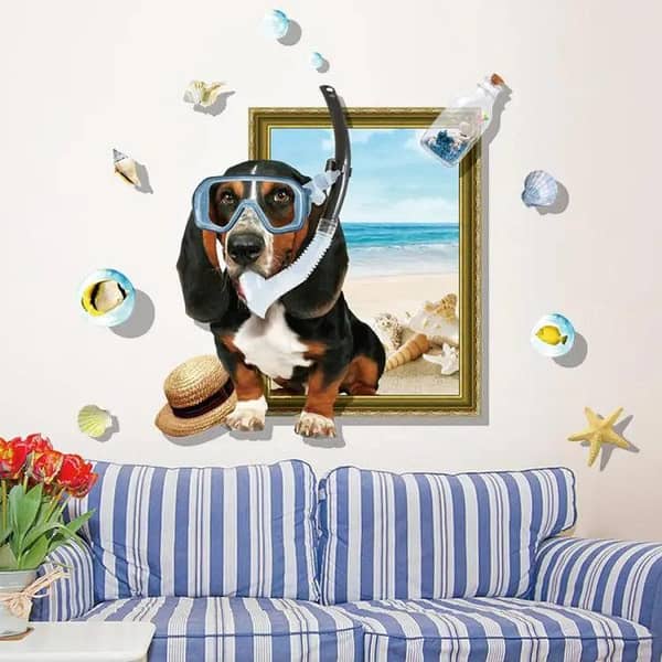 Miico Cartoon Summer Diving Dog PVC Wall Sticker - Removable Home Decor