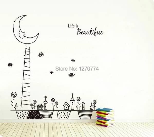 Cartoon Fairy Tale Night Sky Background Removable PVC English Letter Wall Sticker - Life is Beautiful JM7101A