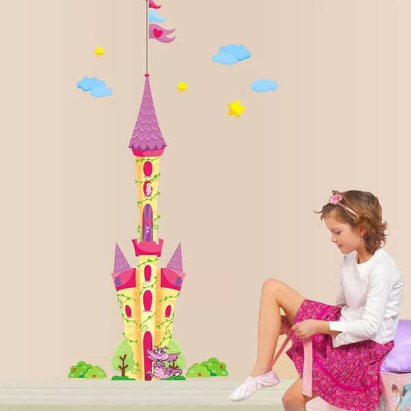 Huge Removable Princess Castle Wall Decal for Kids' Bedroom - Ay1916a